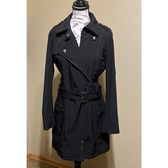 Nanette Lepore Belted Mid Length Trench Jacket/Coat Black Medium Military - Picture 4 of 9